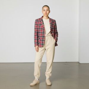 Vintage Prestige of Boston Red Blue Plaid Lined Double Button Blazer - Medium